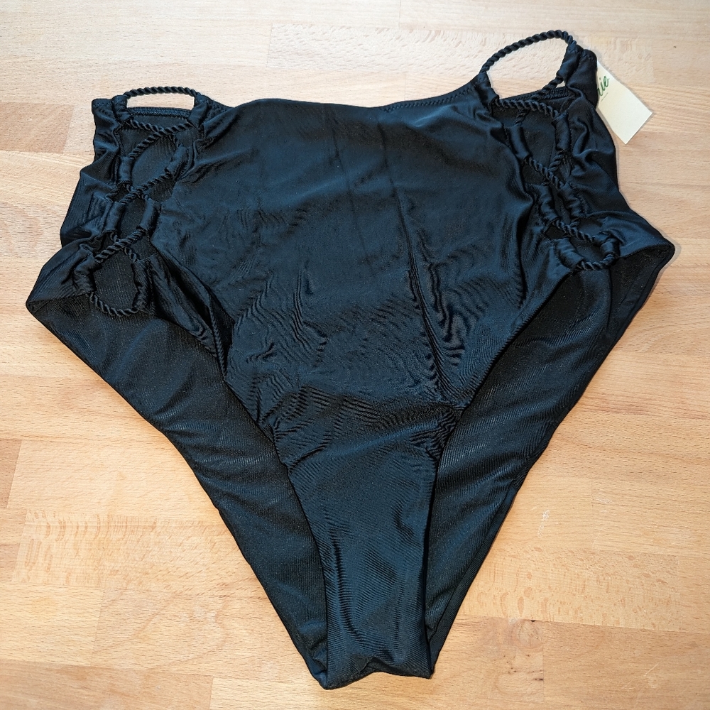 NWT Aerie Black High Waisted Cheeky Bikini Bottom Large